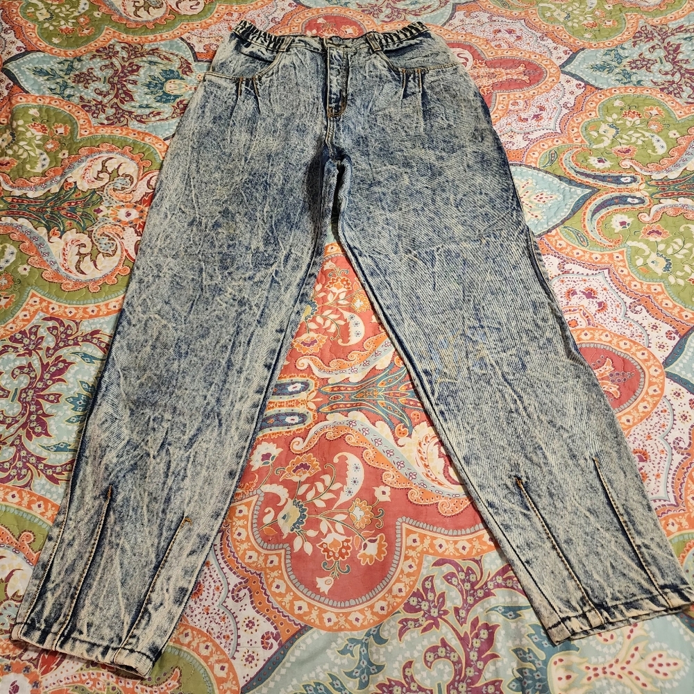 Vintage PS Gitano Pleated High Rise Tapered Leg Acid Wash Jeans
